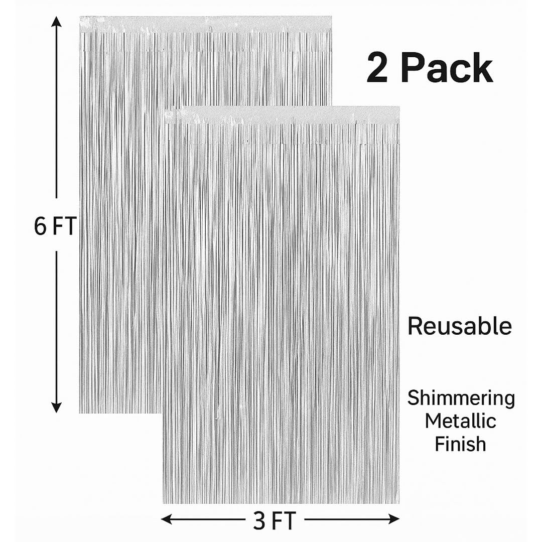 2Pcs Textured Shiny Silver Foil Curtain For Decoration – 3.28 x 6.56 FT