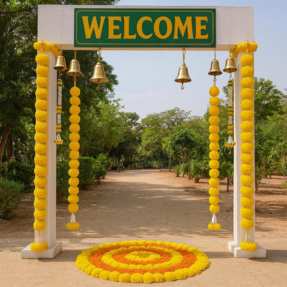 Atrtificial Yellow Marigold and White Mogra Garlands Hanging Backdrop Decorations Set of 7