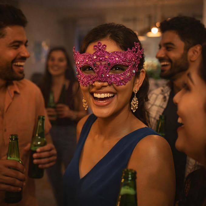 Glitter Fashion Eye Mask Hot Pink - 1PC - Wanna Party - lifestyle
