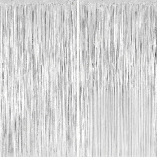 2Pcs Textured Shiny Silver Foil Curtain For Decoration – 3.28 x 6.56 FT