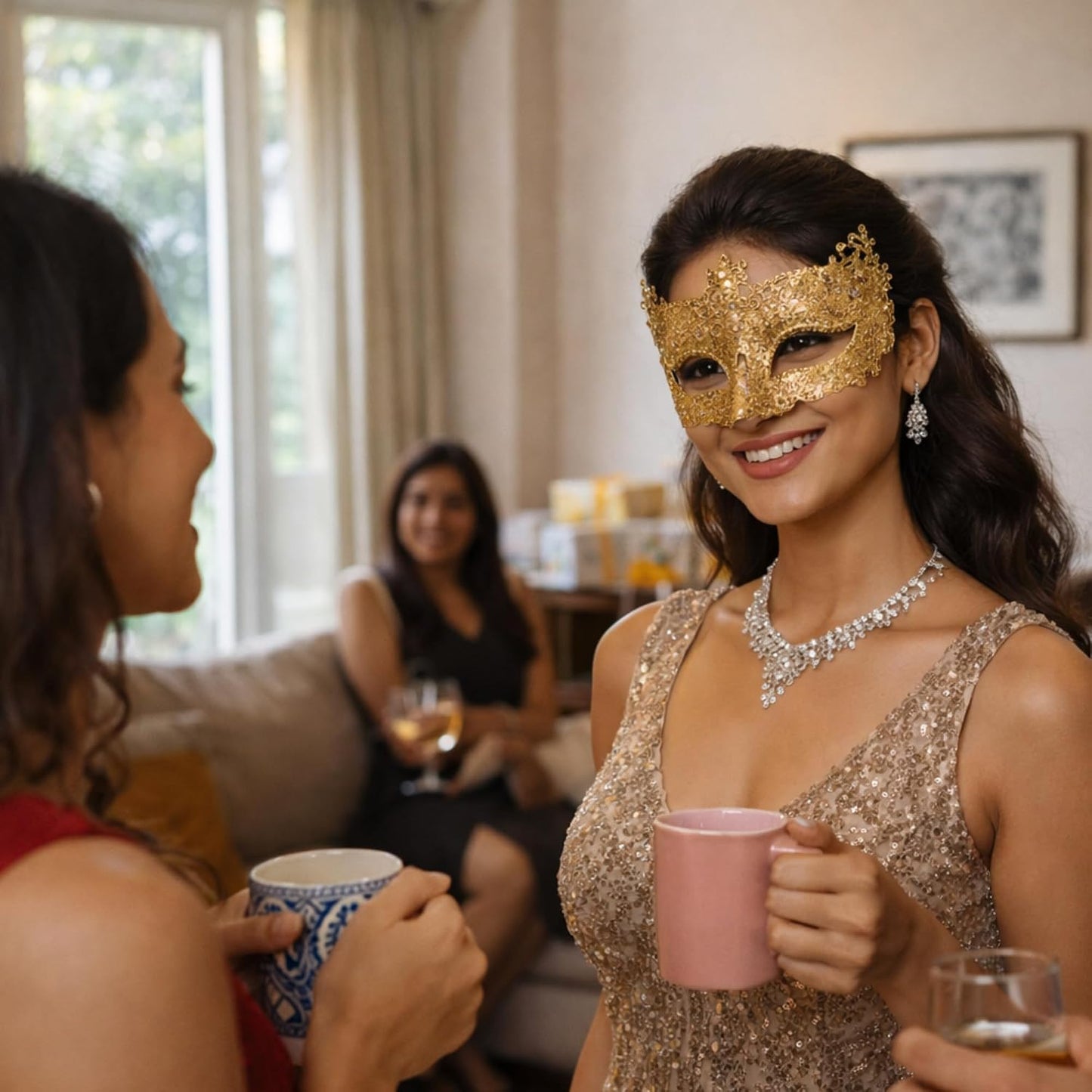 Glitter Fashion Eye Mask Gold - 1PC - Wanna Party - flat lay
