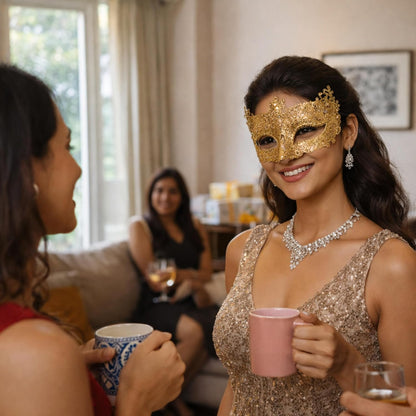 Glitter Fashion Eye Mask Gold - 1PC - Wanna Party - flat lay