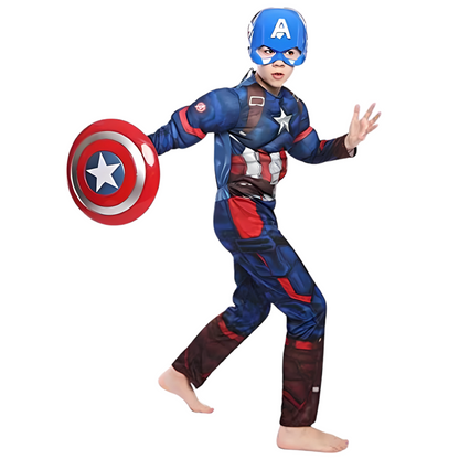 Captain America Muscular Costume with Face Mask & Shield for Kids