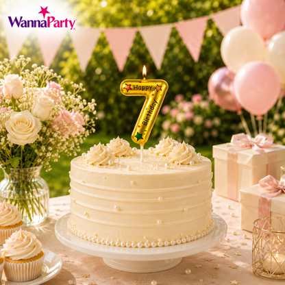 Golden Color Happy Birthday Printed Candle Number 7