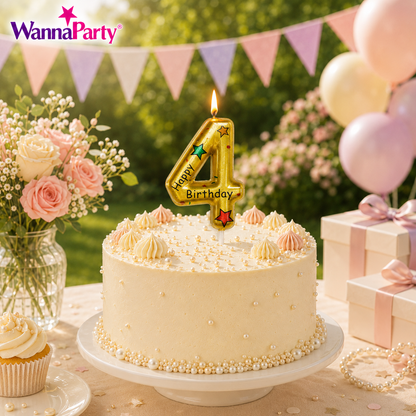 Golden Color Happy Birthday Printed Candle Number 4