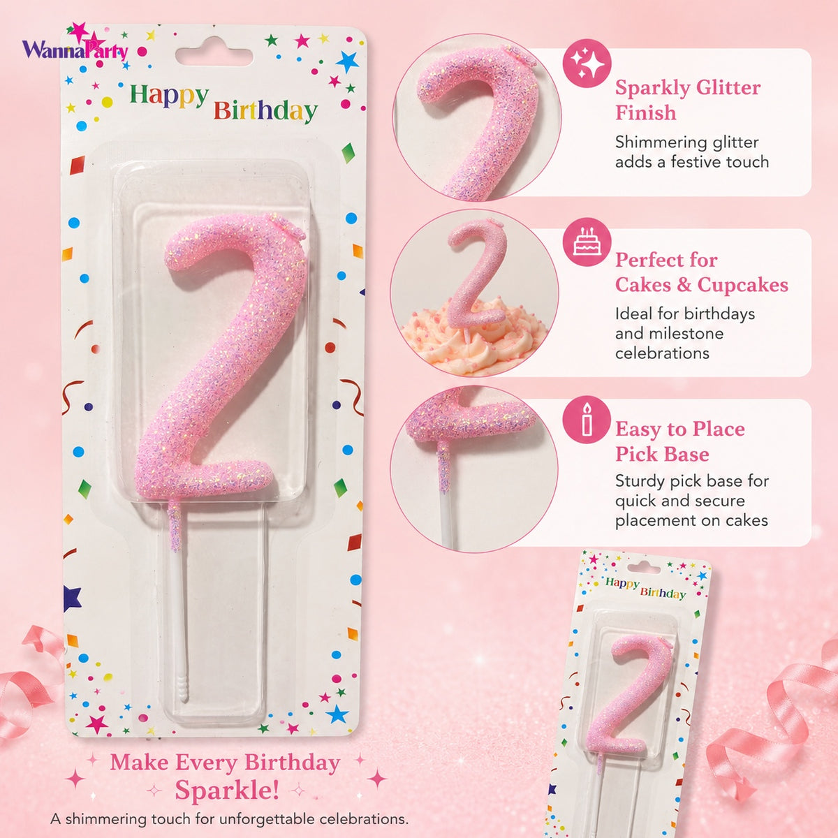 Glitter Designer Pink Candle No. 2