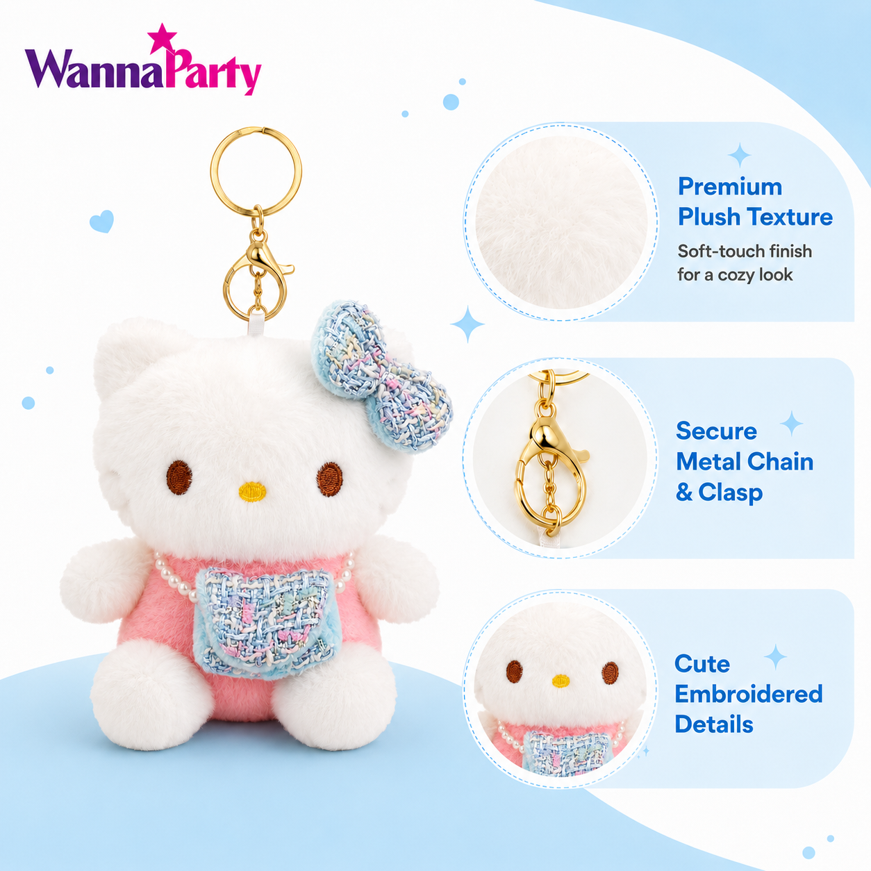 Hello Kitty Pink Plushy Keychain - Kawaii Bag Charm | Wanna Party - Image 8