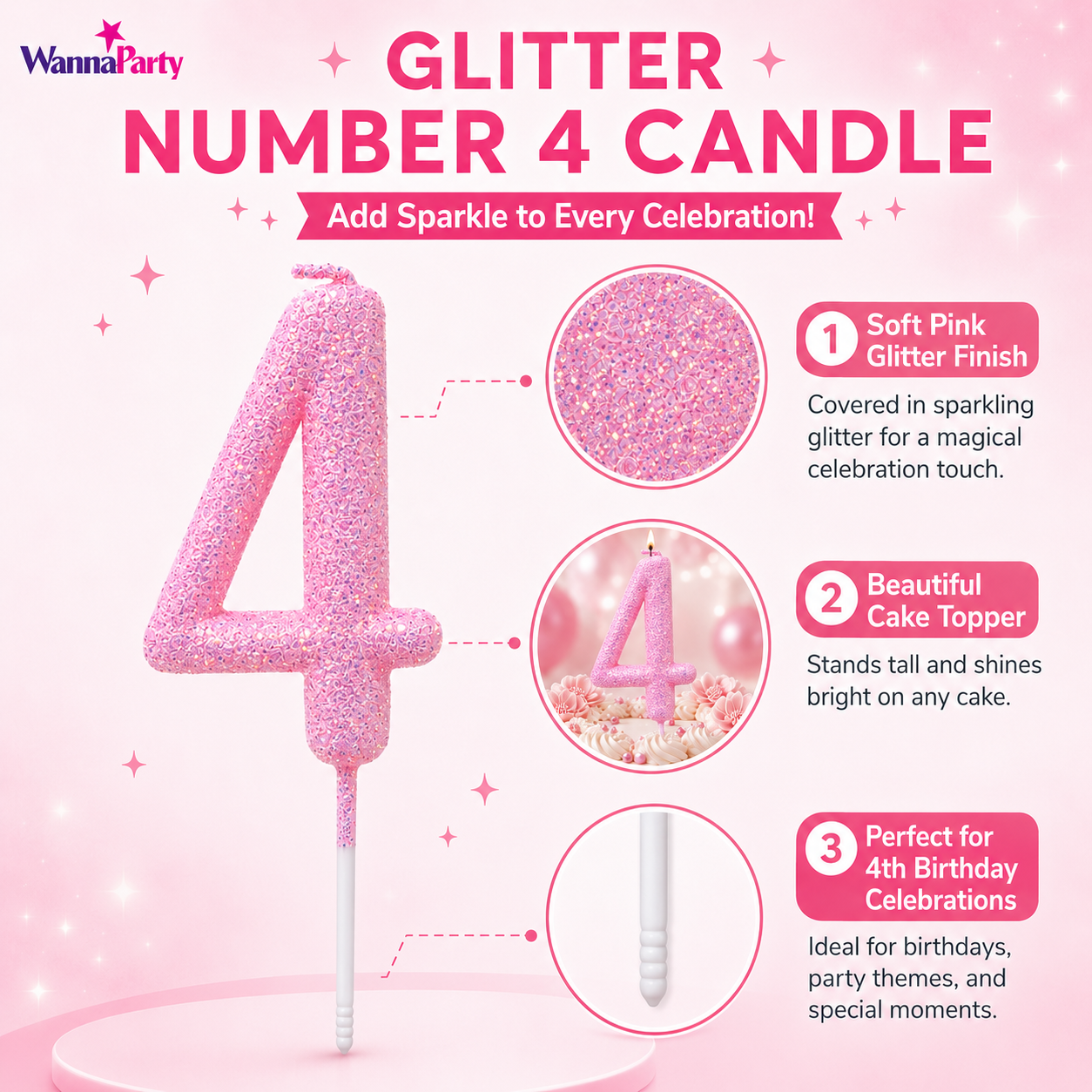 Glitter Designer Pink Candle No. 4
