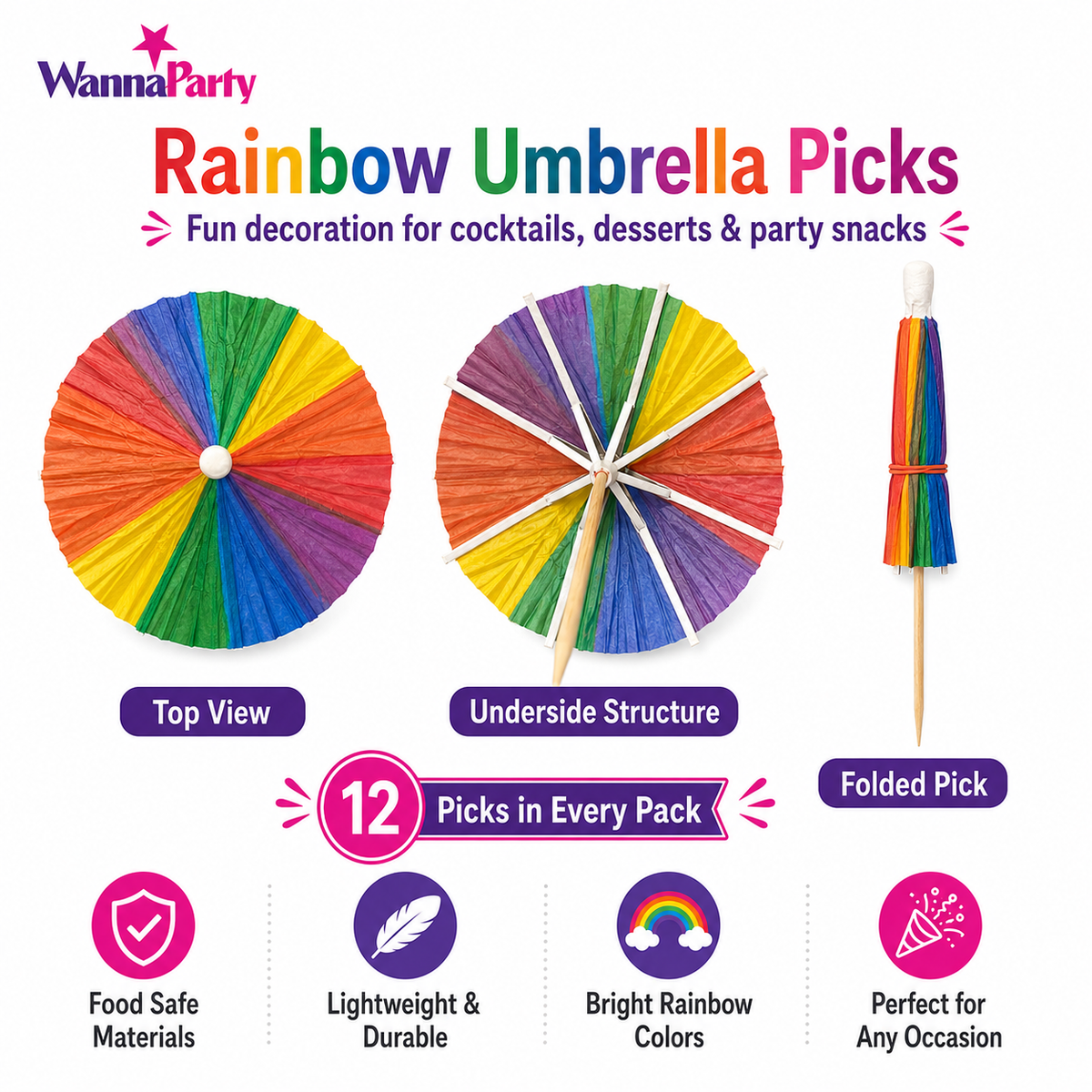 Umbrella Drinks Topper - 12PC