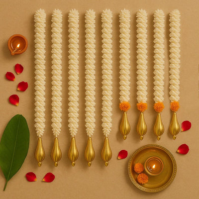White Mogra Flower Garland Big and Small 8PC - Wedding Decor | Wanna Party