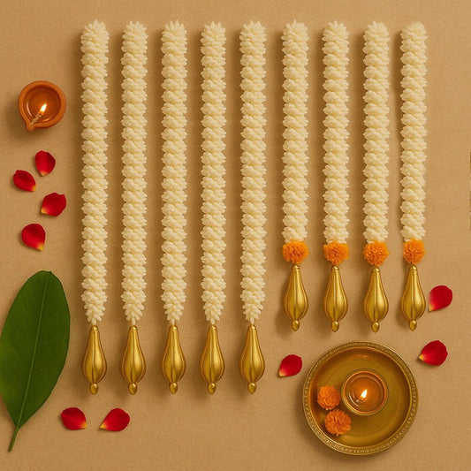 Artificial White Mogra Flower Garland Big and Small with Golden Bud -  8PC