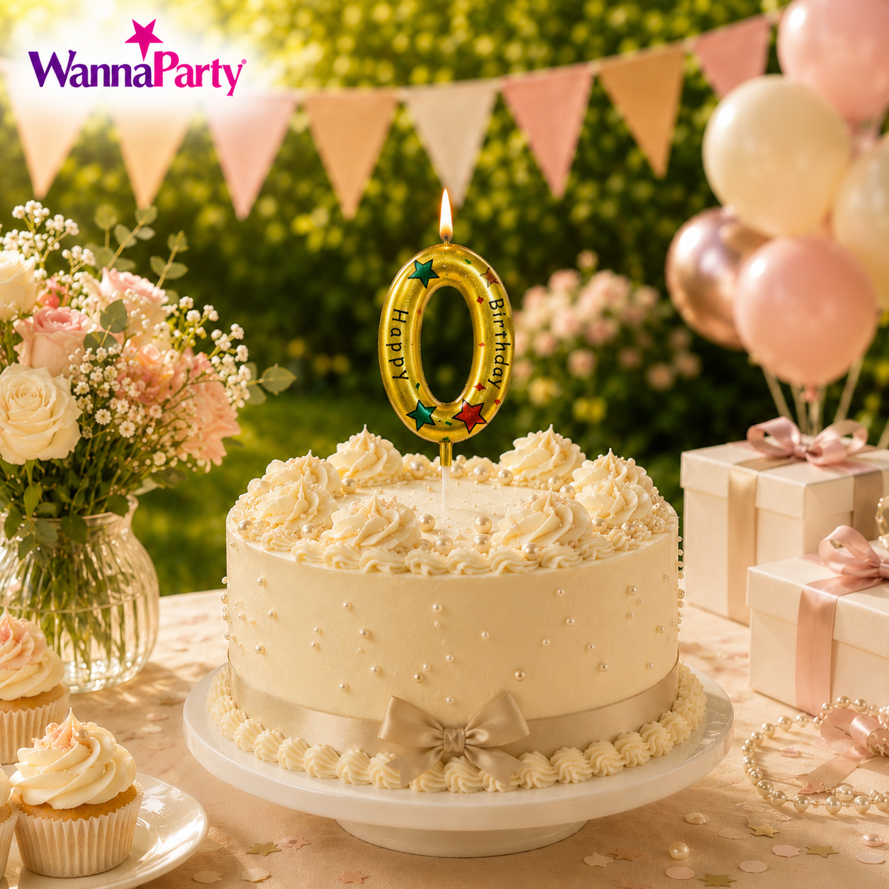 Golden Color Happy Birthday Printed Candle Number 0