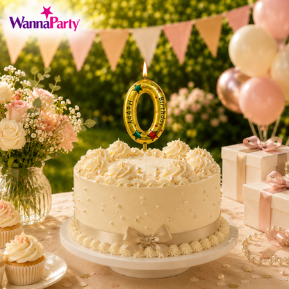Golden Color Happy Birthday Printed Candle Number 0