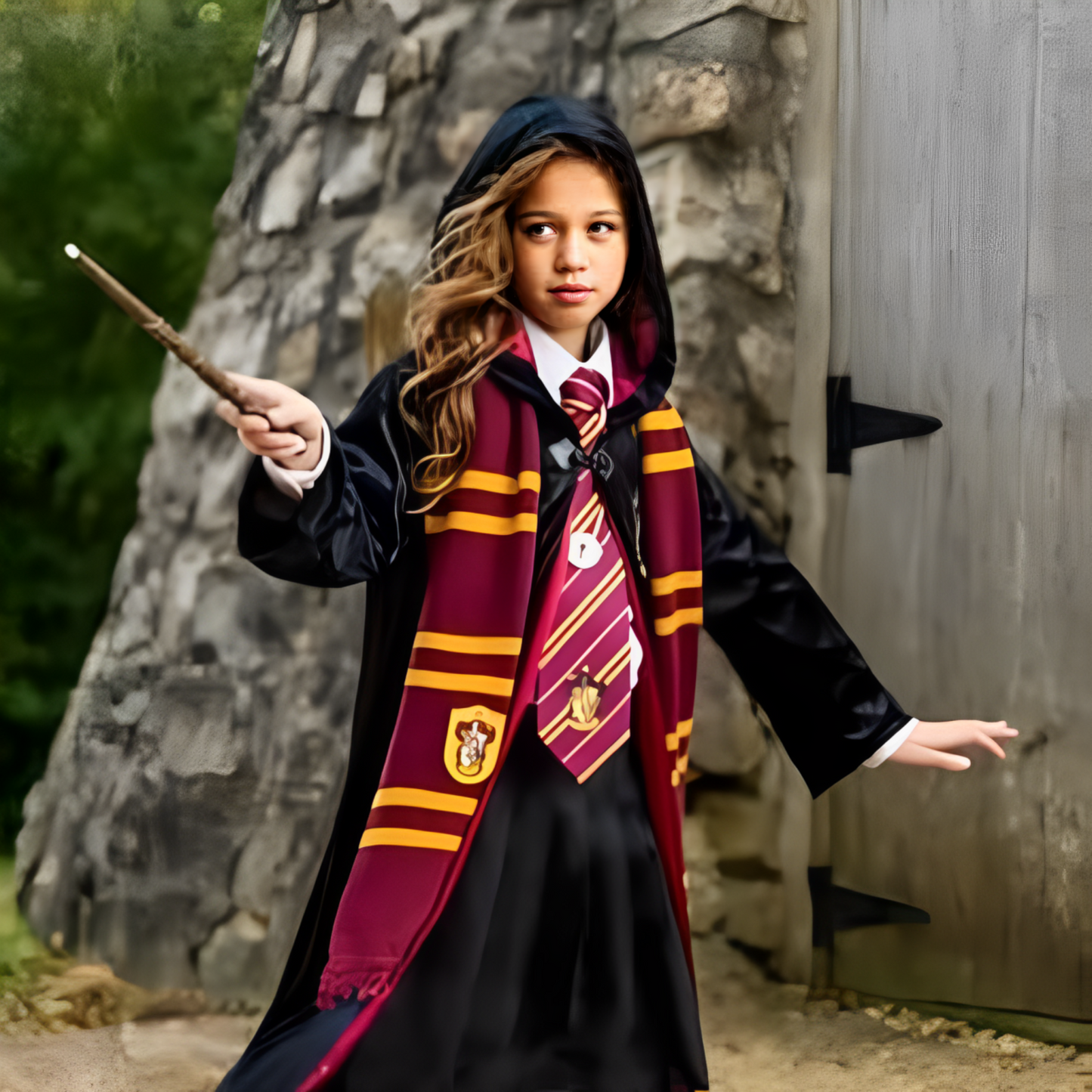 Magical Harry Potter Costume w/ Scarf, Eyeglass, Wand & Tie for Kids - Size M 5 - 7 YR