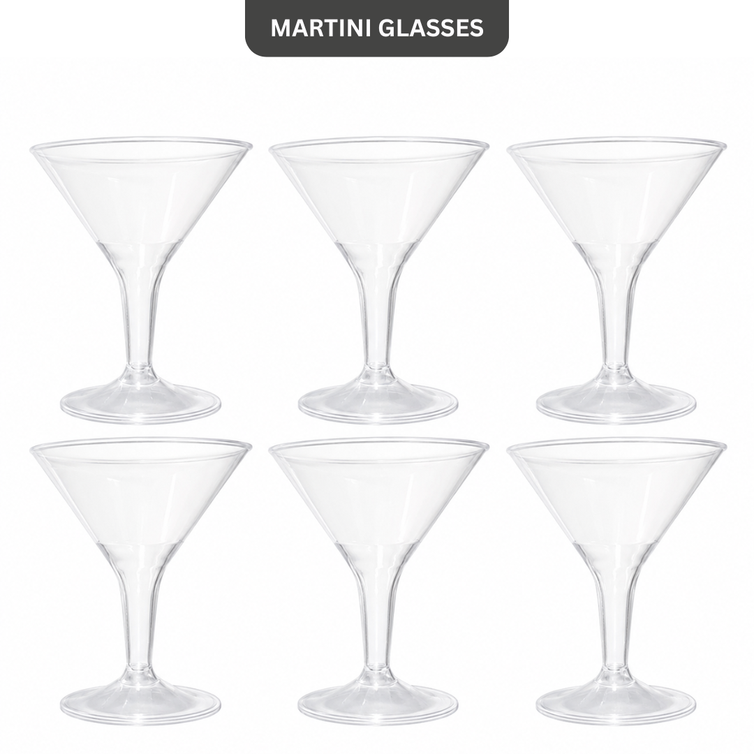 Clear Plastic Martini Glasses 100 ml - Party Cocktail Glasses - 6 Pc
