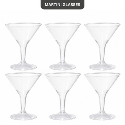 Clear Plastic Martini Glasses 100 ml - Party Cocktail Glasses - 6 Pc