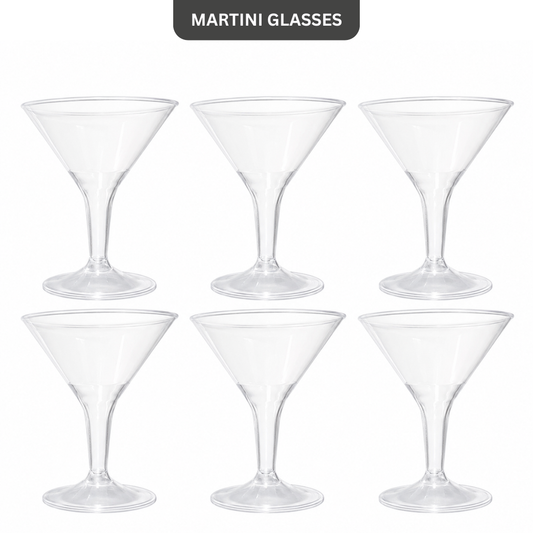 Clear Plastic Martini Glasses 100 ml - Party Cocktail Glasses - 6 Pc