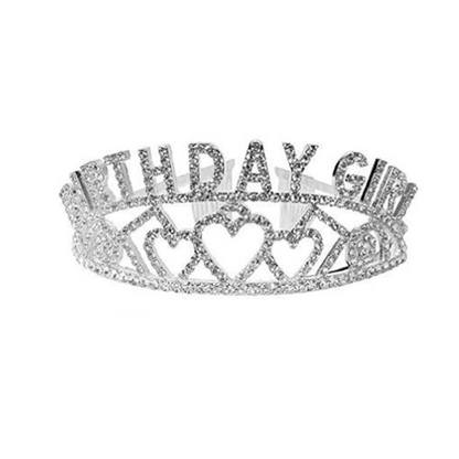 Birthday Girl Tiara with Happy Birthday Pink Satin Sash Combo - 2PC Set
