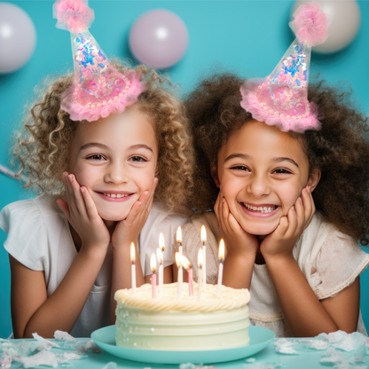 Pink Transparent Party Paper Hat w/ Multicolor Pom Pom - 1PC