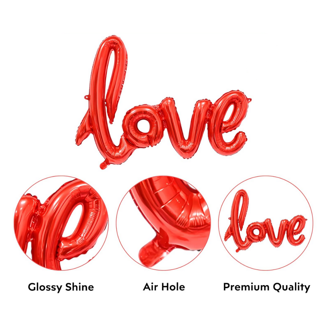 Love Red Foil Balloon Banner | Romantic Script Letter Balloon Decoration for Valentine’s Day