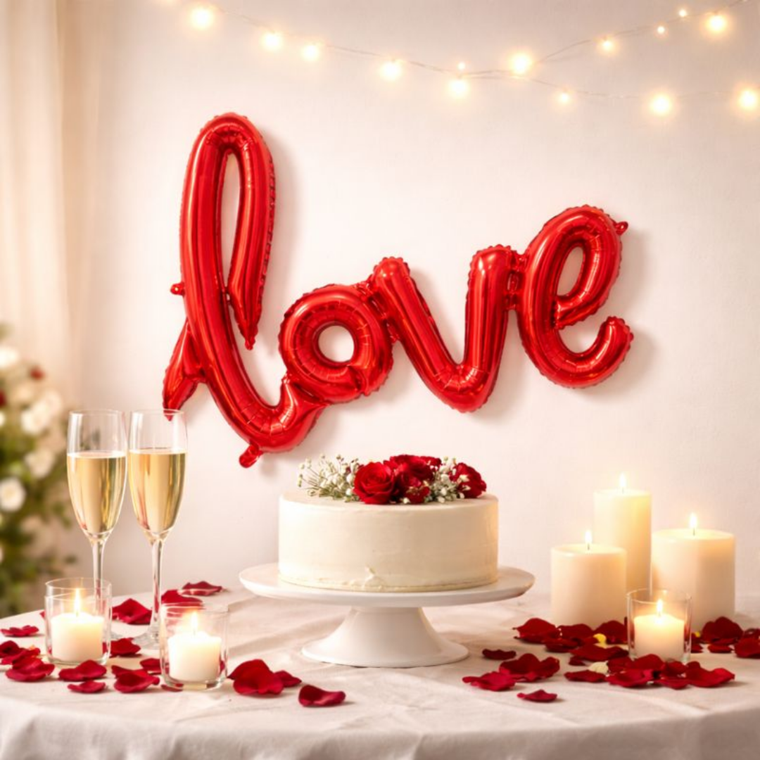 Love Red Foil Balloon Banner | Romantic Script Letter Balloon Decoration for Valentine’s Day