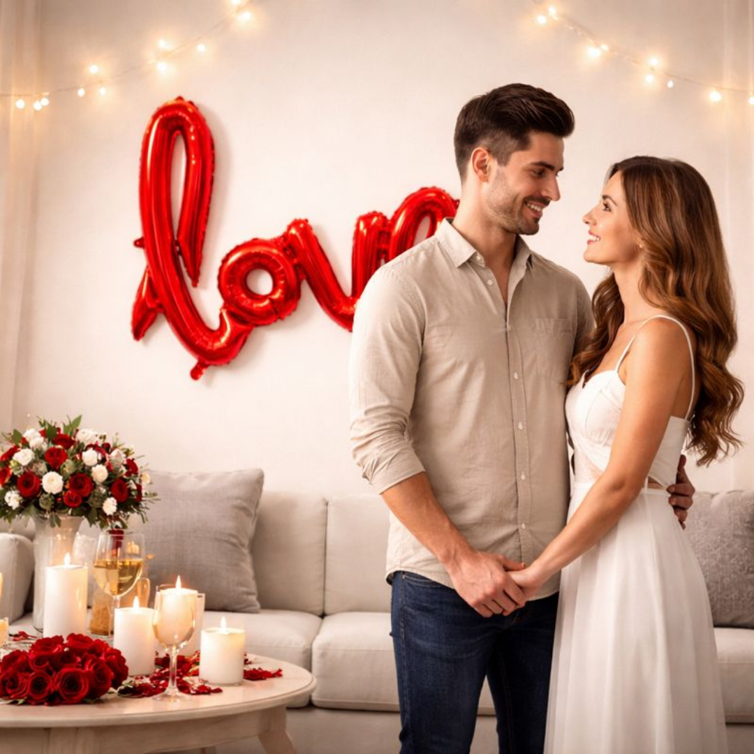 Love Red Foil Balloon Banner | Romantic Script Letter Balloon Decoration for Valentine’s Day