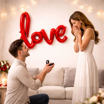 Love Red Foil Balloon Banner | Romantic Script Letter Balloon Decoration for Valentine’s Day