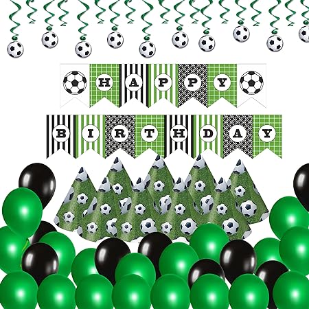 Soccer Theme Happy Birthday Green & Black Decor Set - 35PC