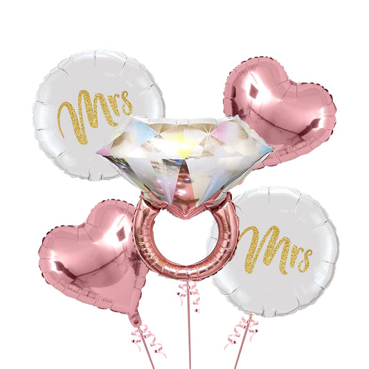 Bachorlette Party Silver & Pink Ring Balloon Set w/ Mr &Mrs Balloon  - 5PC