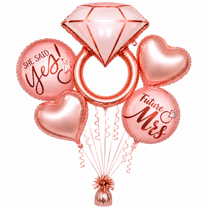 Bachelorette Balloon Bouquet Set with Ring Shape & Mr & Mrs Balloons | Bridal Shower Decoration | Helium Filled & Delivered Inflated