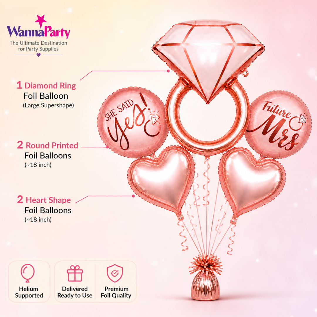 Bachelorette Balloon Bouquet Set with Ring Shape & Mr & Mrs Balloons | Bridal Shower Decoration | Helium Filled & Delivered Inflated