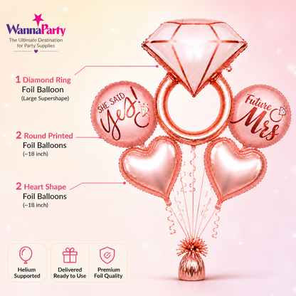 Bachelorette Balloon Bouquet Set with Ring Shape & Mr & Mrs Balloons | Bridal Shower Decoration | Helium Filled & Delivered Inflated