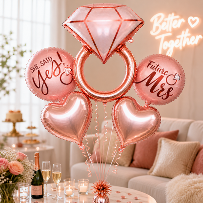 Bachelorette Balloon Bouquet Set with Ring Shape & Mr & Mrs Balloons | Bridal Shower Decoration | Helium Filled & Delivered Inflated