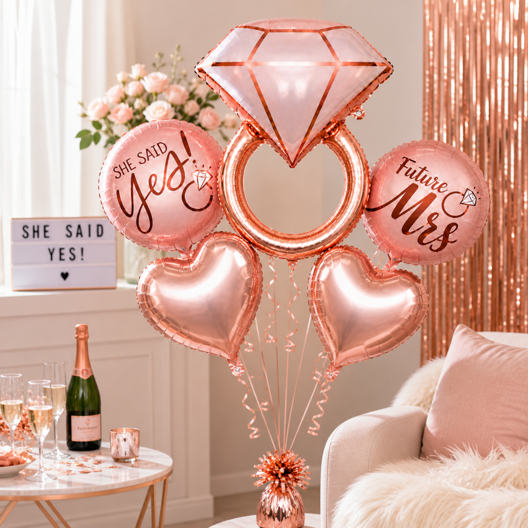 Bachelorette Balloon Bouquet Set with Ring Shape & Mr & Mrs Balloons | Bridal Shower Decoration | Helium Filled & Delivered Inflated