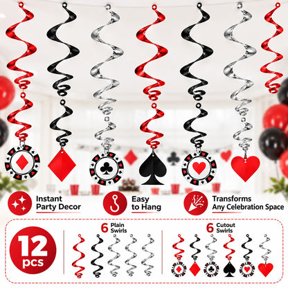 Card Party Swirl Decoration 12PC - Casino Theme Party Decor | Wanna Party