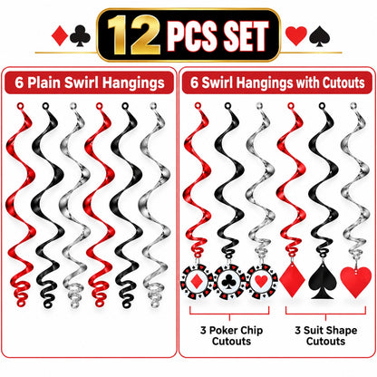 Card Party Swirl Decoration 12PC - Casino Theme Party Decor | Wanna Party