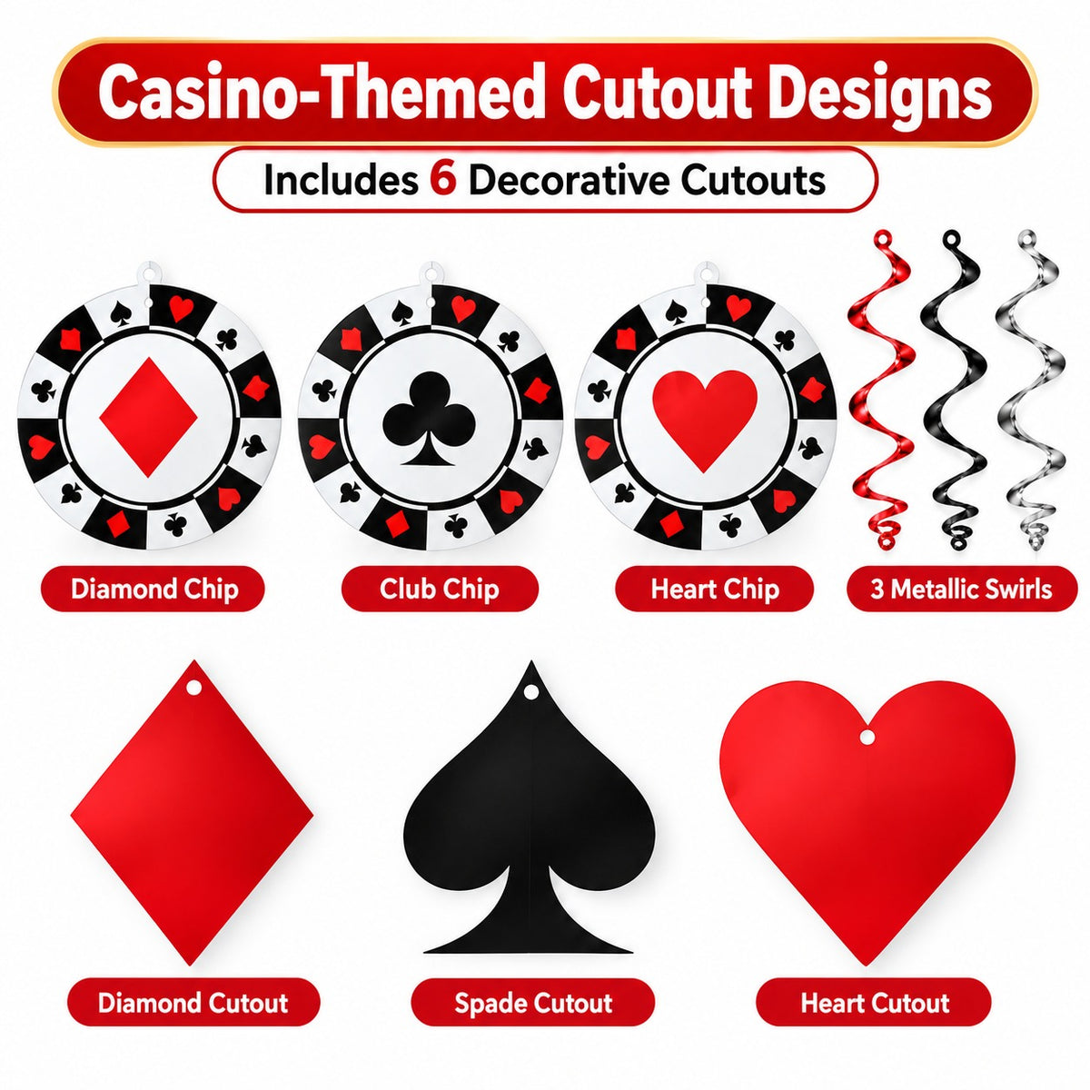 Card Party Swirl Decoration 12PC - Casino Theme Party Decor | Wanna Party
