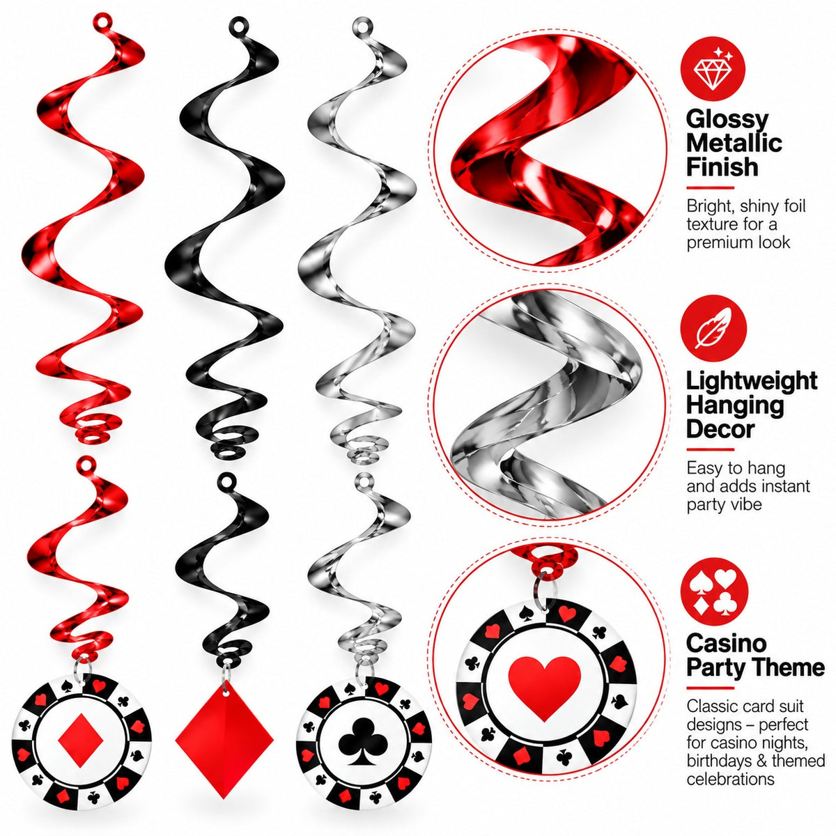 Card Party Swirl Decoration 12PC - Casino Theme Party Decor | Wanna Party