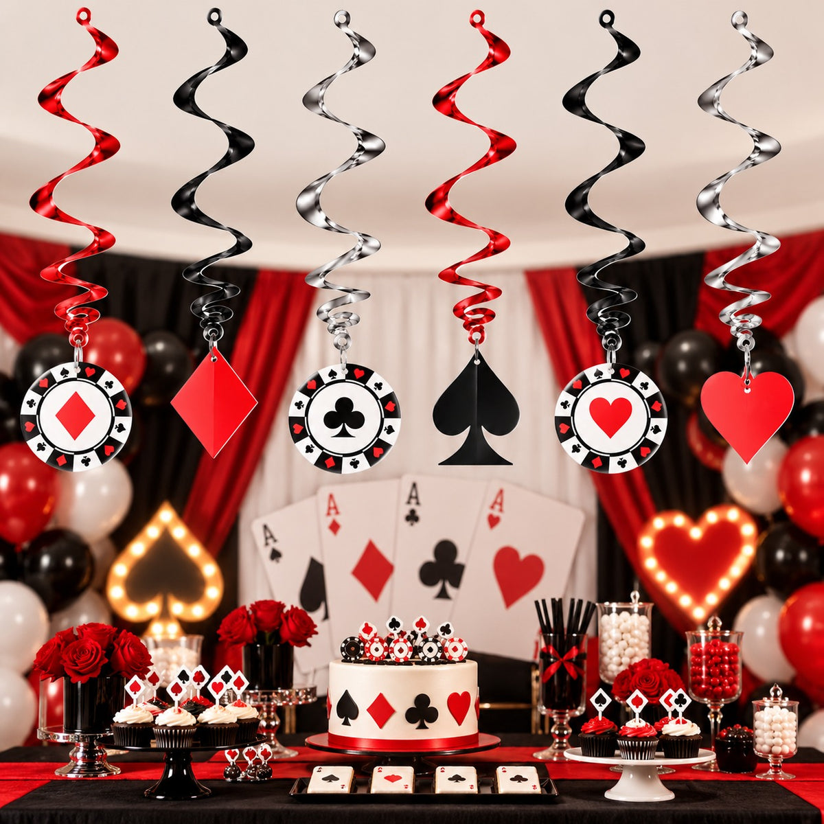 Card Party Swirl Decoration 12PC - Casino Theme Party Decor | Wanna Party