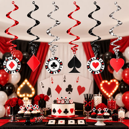 Card Party Swirl Decoration 12PC - Casino Theme Party Decor | Wanna Party
