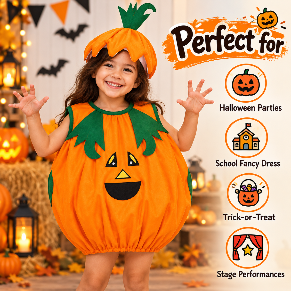 Halloween Pumpkin Costume for Kids | Cute Pumpkin Fancy Dress for Halloween Parties, School Events & Role Play