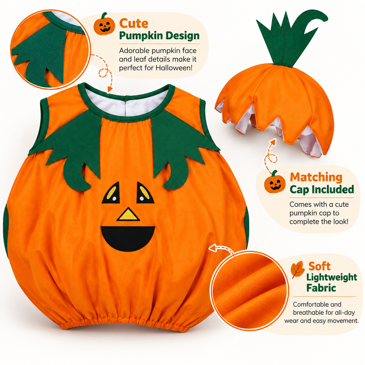 Halloween Pumpkin Costume for Kids | Cute Pumpkin Fancy Dress for Halloween Parties, School Events & Role Play