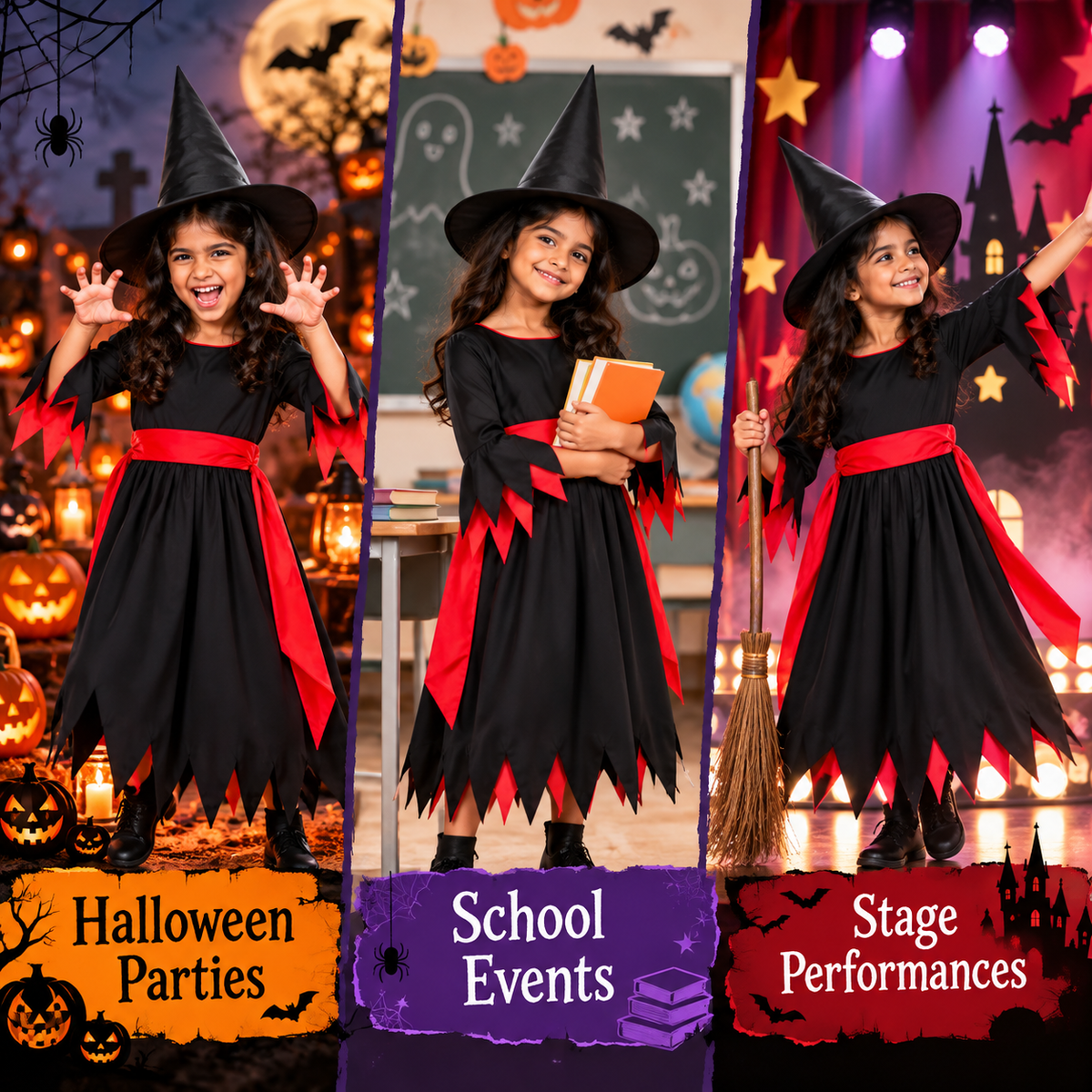 Halloween Black & Red Witch Costume