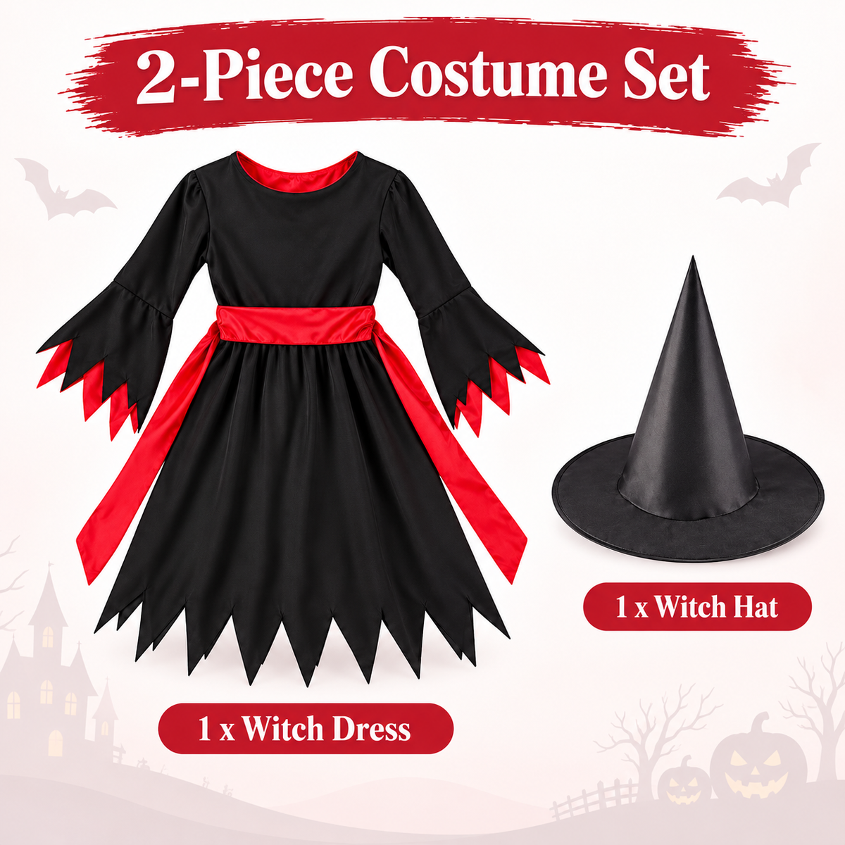 Halloween Black & Red Witch Costume