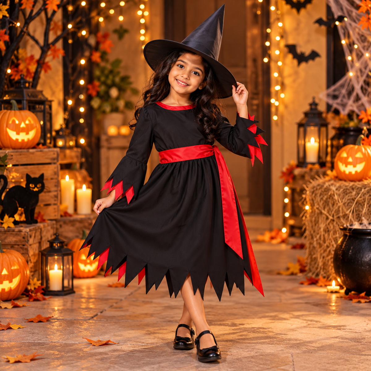 Halloween Black & Red Witch Costume