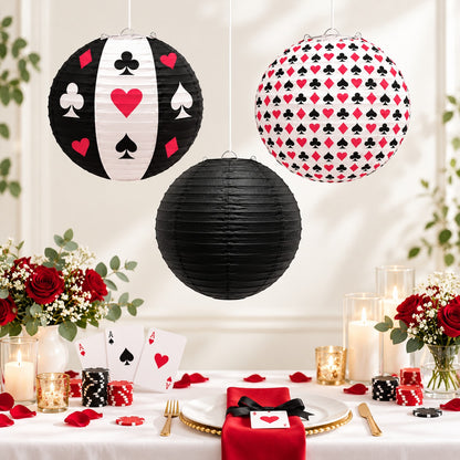 Card Party Paper Lanterns Set of 3 - Casino Theme Decor | Wanna Party
