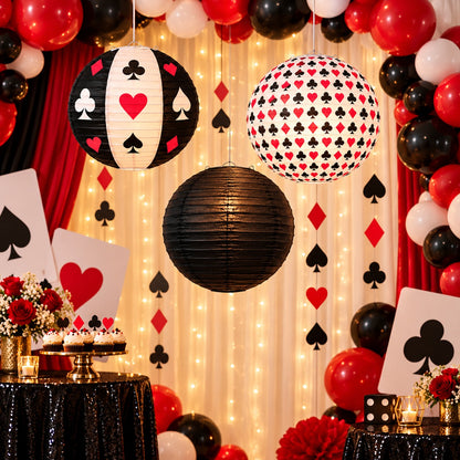 Card Party Paper Lanterns Set of 3 - Casino Theme Decor | Wanna Party