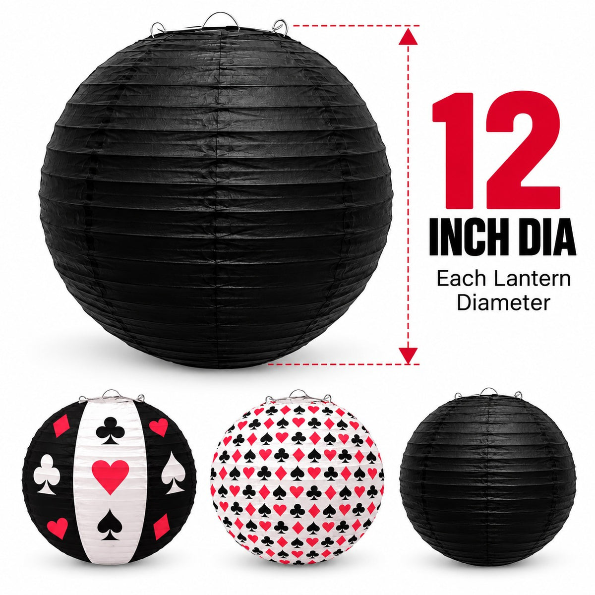 Card Party Paper Lanterns Set of 3 - Casino Theme Decor | Wanna Party