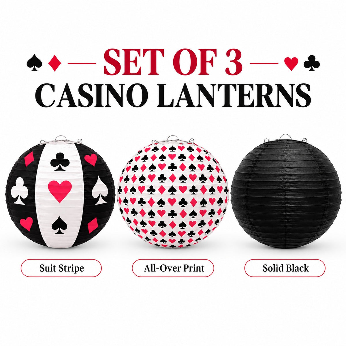 Card Party Paper Lanterns Set of 3 - Casino Theme Decor | Wanna Party