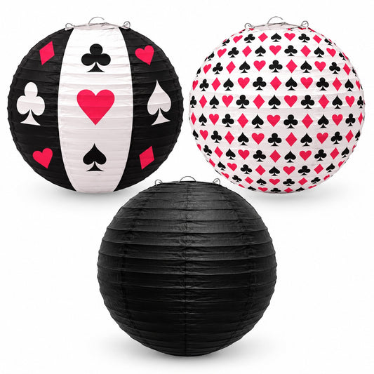 Card Party Paper Lanterns Set of 3 - Casino Theme Decor | Wanna Party